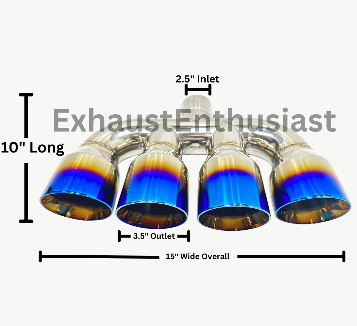2.5" inlet - Quad 3.50 Outlets - 10.00 Long - 15" Wide BLUE BURN.