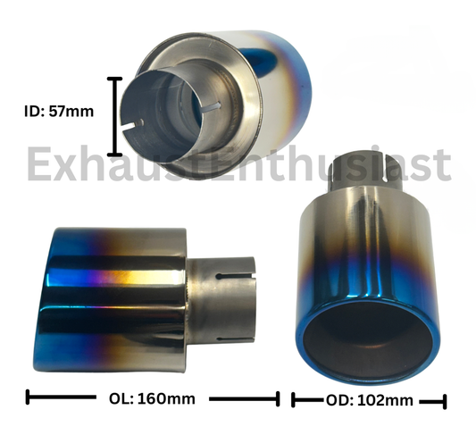 2.25" inlet - 4" Outlets - 6.3" Long Titanium Alloy Tip.