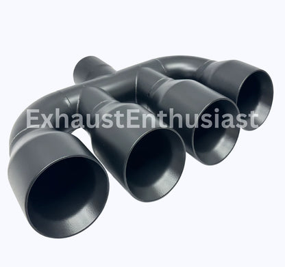 2.5" inlet - Quad 3.5" Outlets - 10" Long - 15" Wide BLACK.