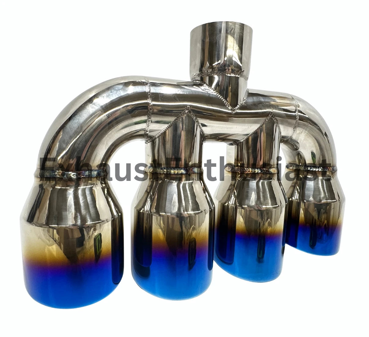 2.5" inlet - Quad 3.50 Outlets - 10.00 Long - 15" Wide BLUE BURN.