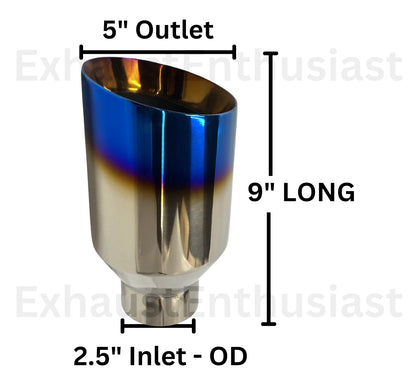 2.5” Inlet 5” Outlet 9” Long Exhaust Tip SS304 Weld-On
