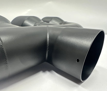 2.5" inlet - Quad 3.5" Outlets - 10" Long - 15" Wide BLACK.