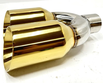 3" Inlet Golden EXHAUST TIPS Quad 4" Outlet STAGGERED Tip PAIR