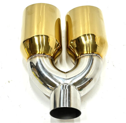 3" Inlet Golden EXHAUST TIPS Quad 4" Outlet STAGGERED Tip PAIR