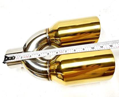 3" Inlet Golden EXHAUST TIPS Quad 4" Outlet STAGGERED Tip PAIR