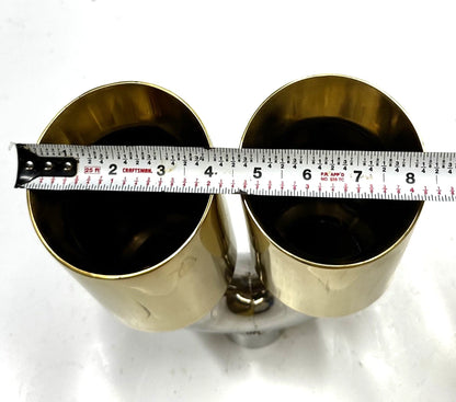 3" Inlet Golden EXHAUST TIPS Quad 4" Outlet STAGGERED Tip PAIR