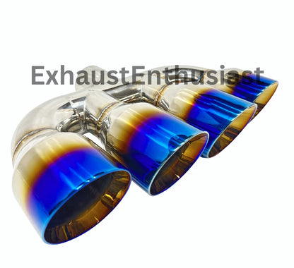 2.5" inlet - Quad 3.50 Outlets - 10.00 Long - 15" Wide BLUE BURN.