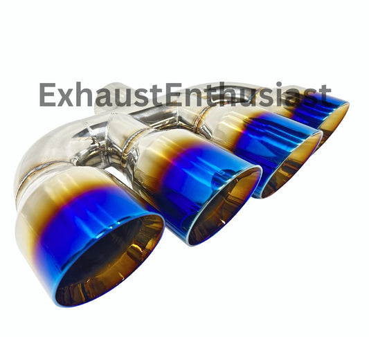 2.5" inlet - Quad 3.50 Outlets - 10.00 Long - 15" Wide BLUE BURN.