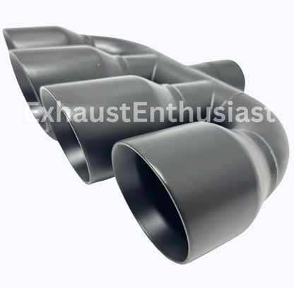 2.5" inlet - Quad 3.5" Outlets - 10" Long - 15" Wide BLACK.